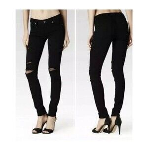 Paige Verdugo Ultra Skinny Black Shadow Destructed Jeans size 24